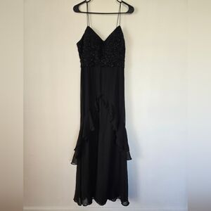 Betsy & Adam Sexy Black Sleeveless Dress Beaded Ruffle Fairy Size 10